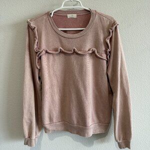 Anthropologie TLa Faded Dusty Pink Long Sleeve Ruffle Tilda Pullover Sweatshirt